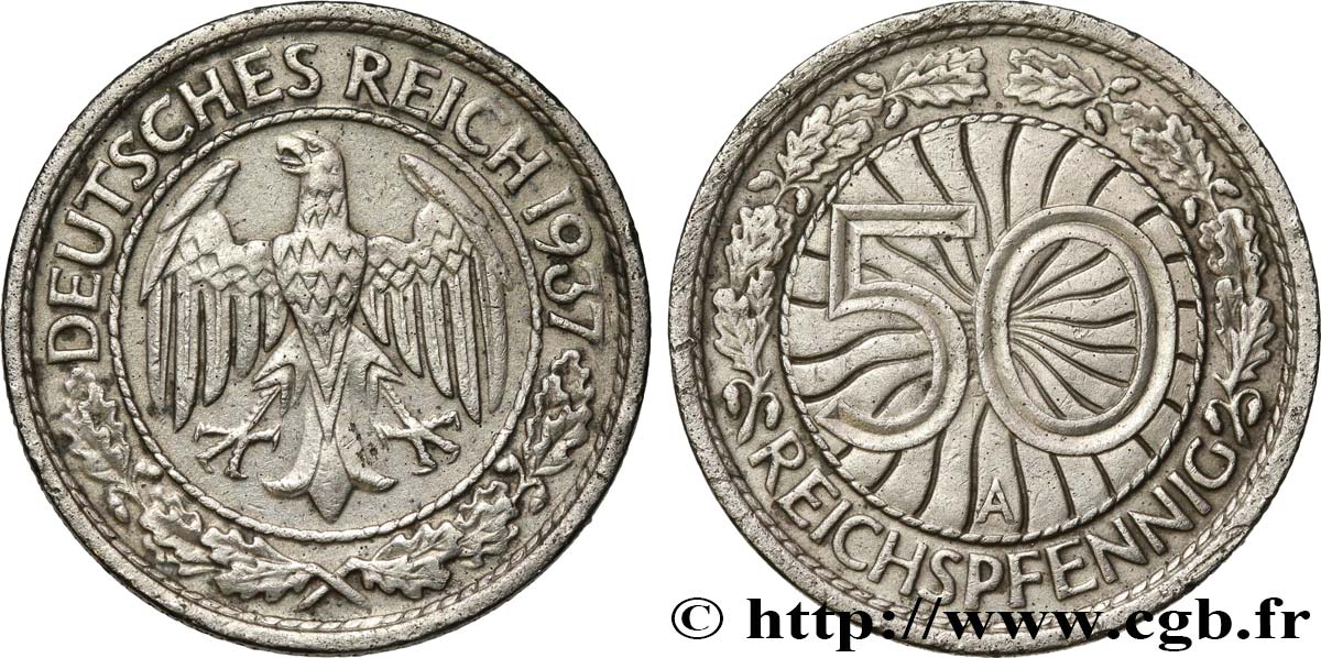 ALEMANIA 50 Reichspfennig 1937 Berlin EBC 