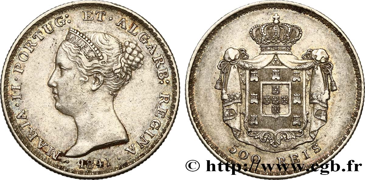 PORTUGAL -MARIE II  500 Réis 1841  AU 