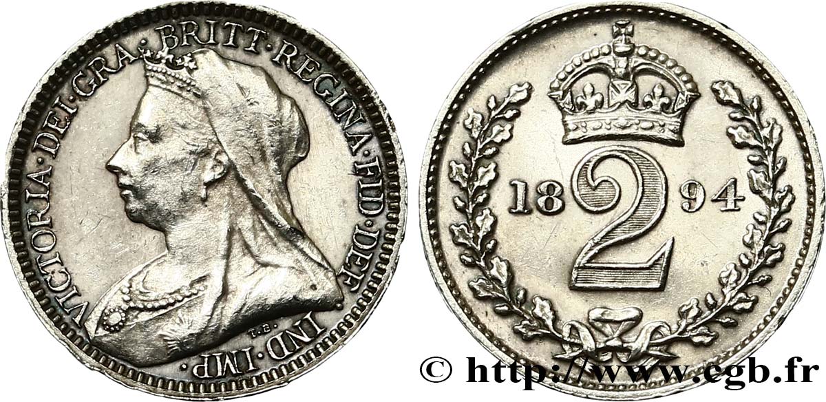 REINO UNIDO 2 Pence Victoria “Old Head” 1894  EBC 