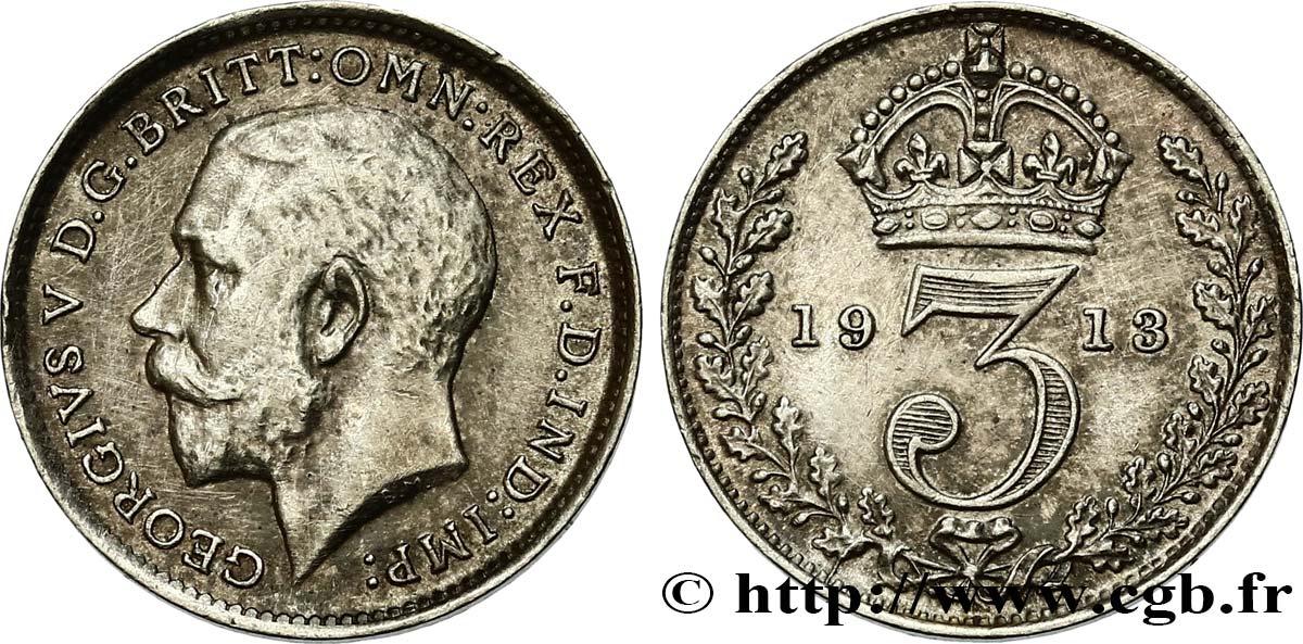 VEREINIGTEN KÖNIGREICH 3 Pence Georges V 1913  fVZ 
