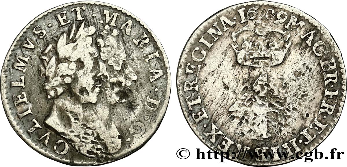 VEREINIGTEN KÖNIGREICH 4 Pence William et Mary 1689  S 