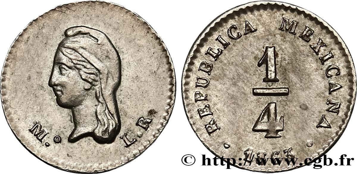 MESSICO 1/4 Real 1863 Mexico MS 