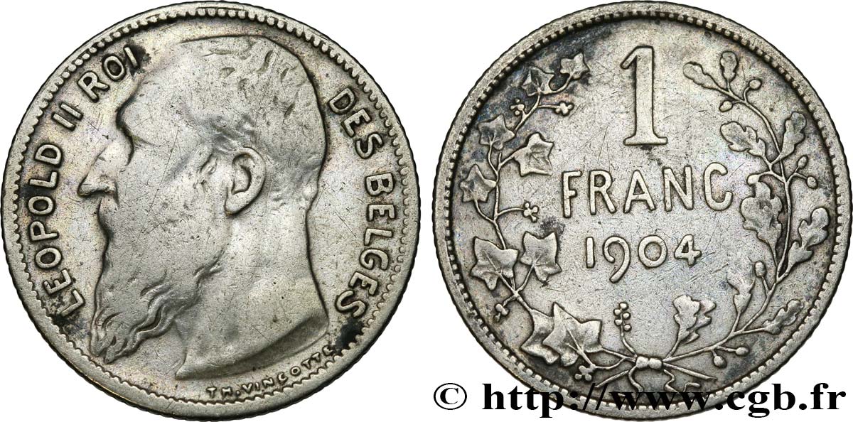 BELGIUM 1 Franc Léopold II légende en français 1904  VF 