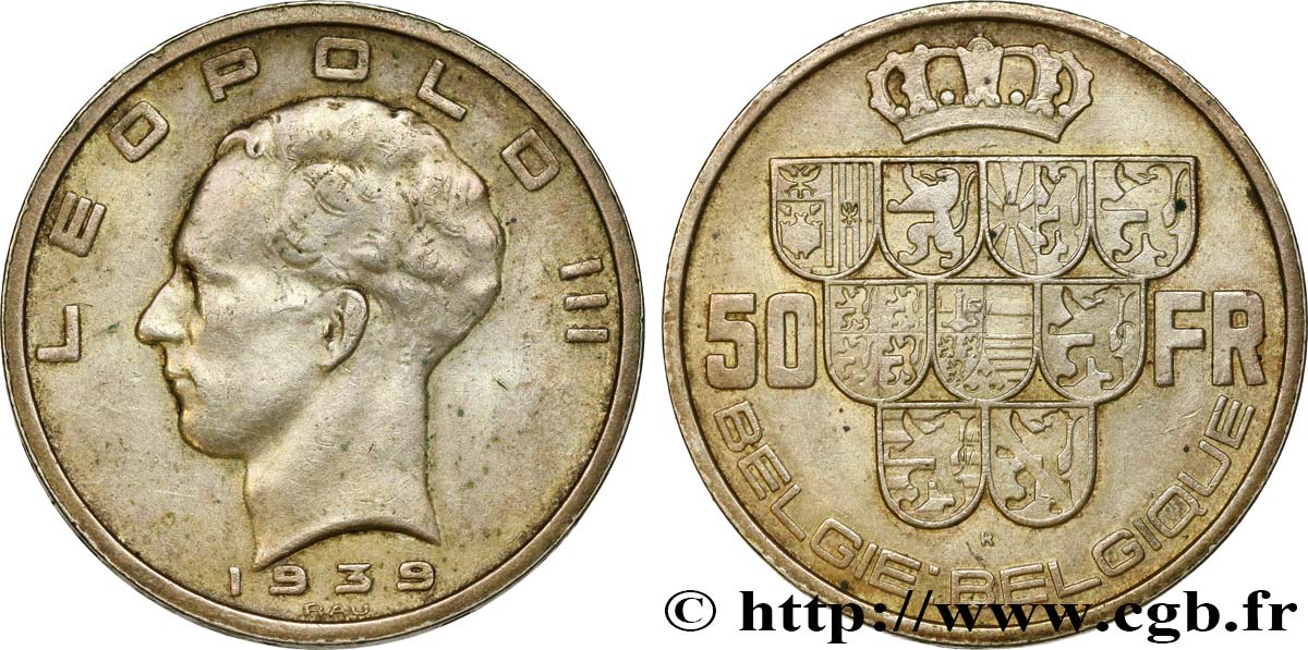 BELGIO 50 Francs Léopold III légende Belgie-Belgique tranche position A 1939  BB 