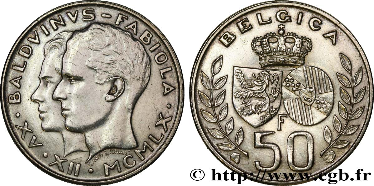 BÉLGICA 50 Francs mariage de Baudouin et de Fabiola 1960  EBC 