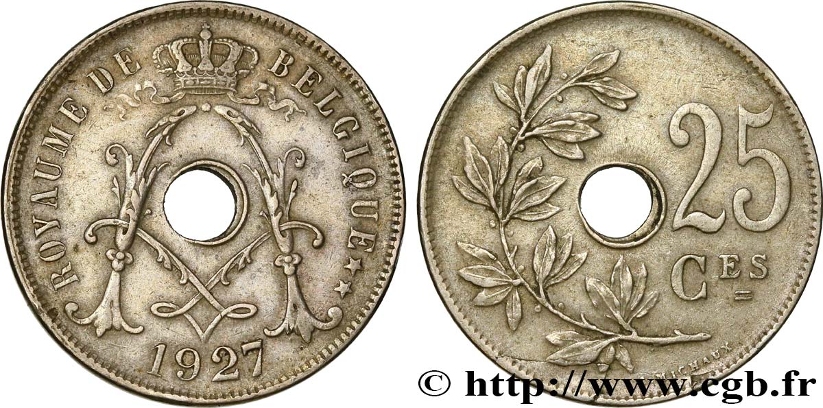 BELGIUM 25 Centimes 1927  AU 