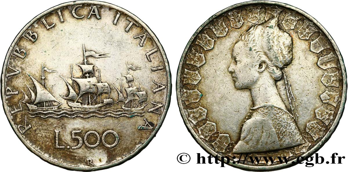 ITALY 500 Lire “caravelles” 1958 Rome XF 