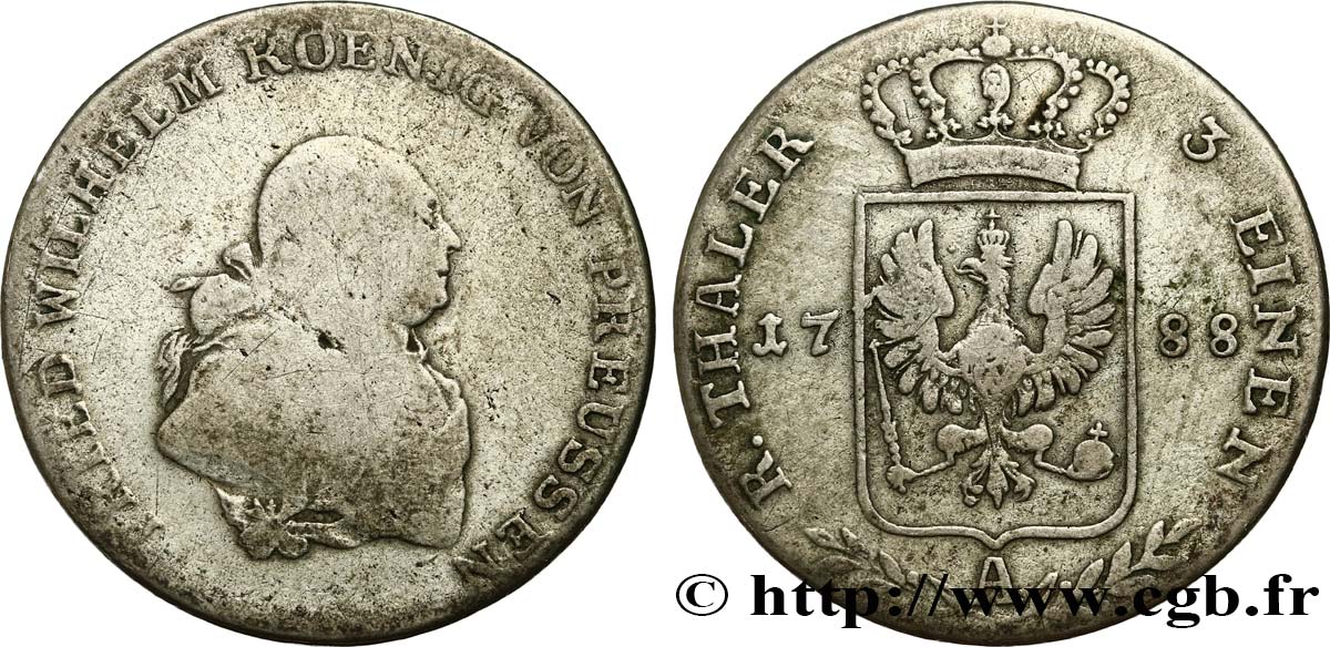 GERMANY - PRUSSIA 1/3 Thaler Frédéric-Guillaume 1788 Berlin VG 