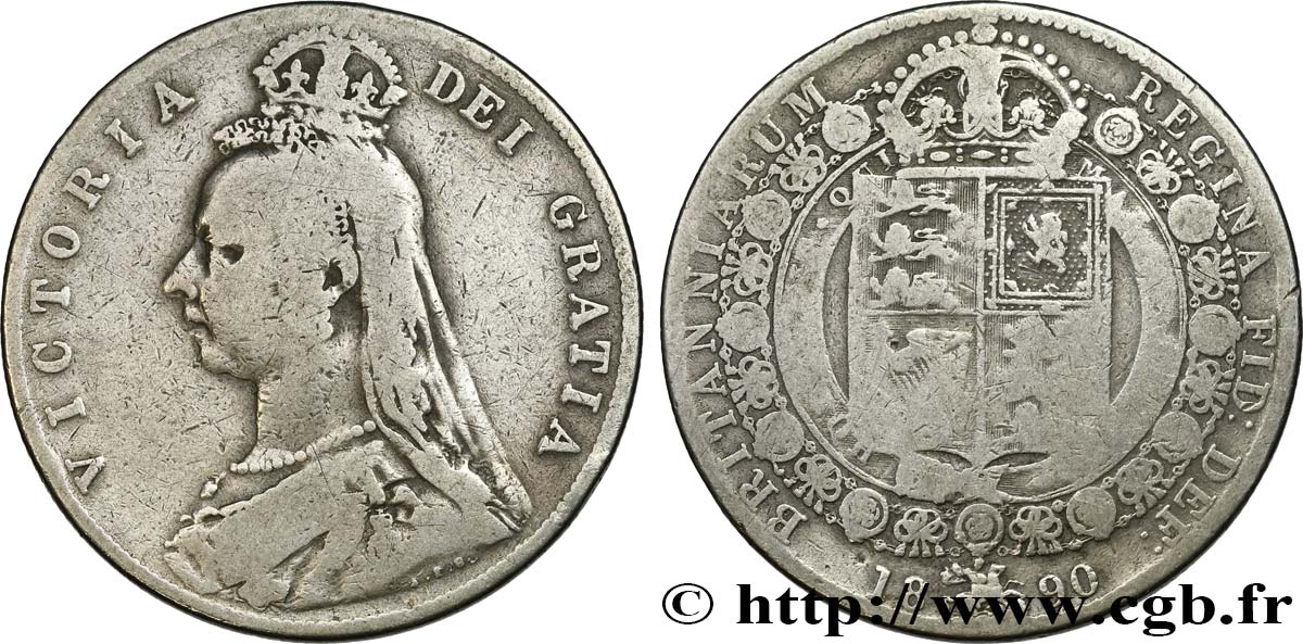 UNITED KINGDOM 1/2 Crown Victoria buste du jubilé 1890  VF 