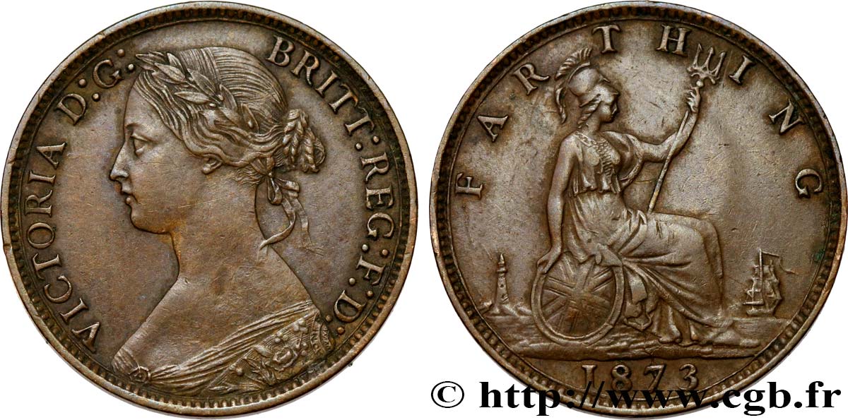 UNITED KINGDOM 1 Farthing Victoria “Bun Head” 1873  AU 