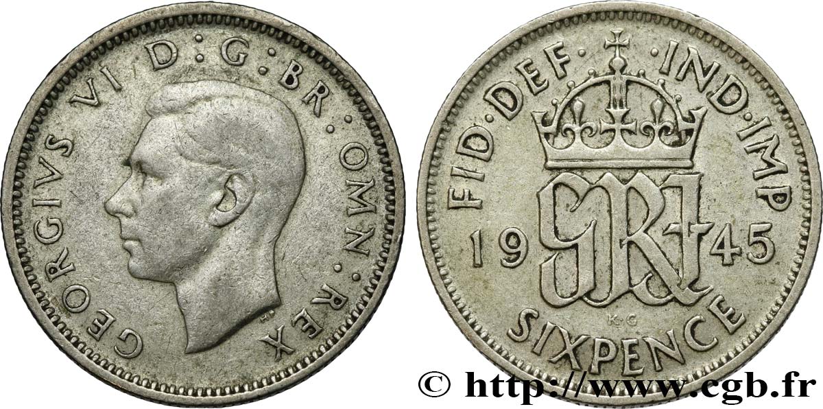 UNITED KINGDOM 6 Pence Georges VI / monograme GRI 1945  XF 