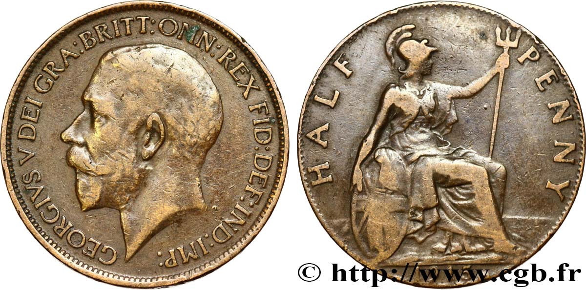 VEREINIGTEN KÖNIGREICH 1/2 Penny Georges V 1915  S 