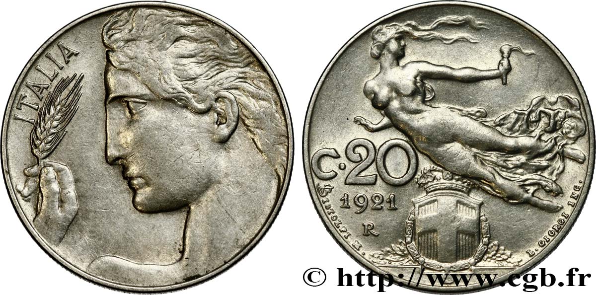 ITALIE 20 Centesimi  allégorie de la Liberté 1921 Rome SUP 