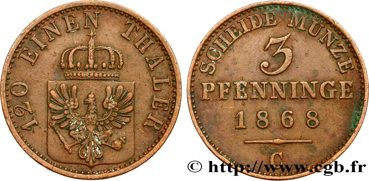 DEUTSCHLAND - PREUßEN 3 Pfenninge Royaume de Prusse écu à l’aigle 1868 Francfort - C SS 