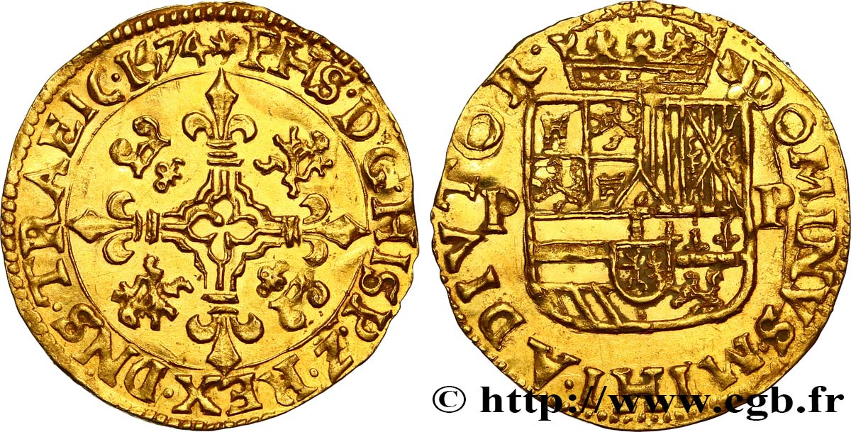 PAYS-BAS ESPAGNOLS - UTRECHT - PHILIPPE II D ESPAGNE Couronne d’or 1574 Utrecht SPL 