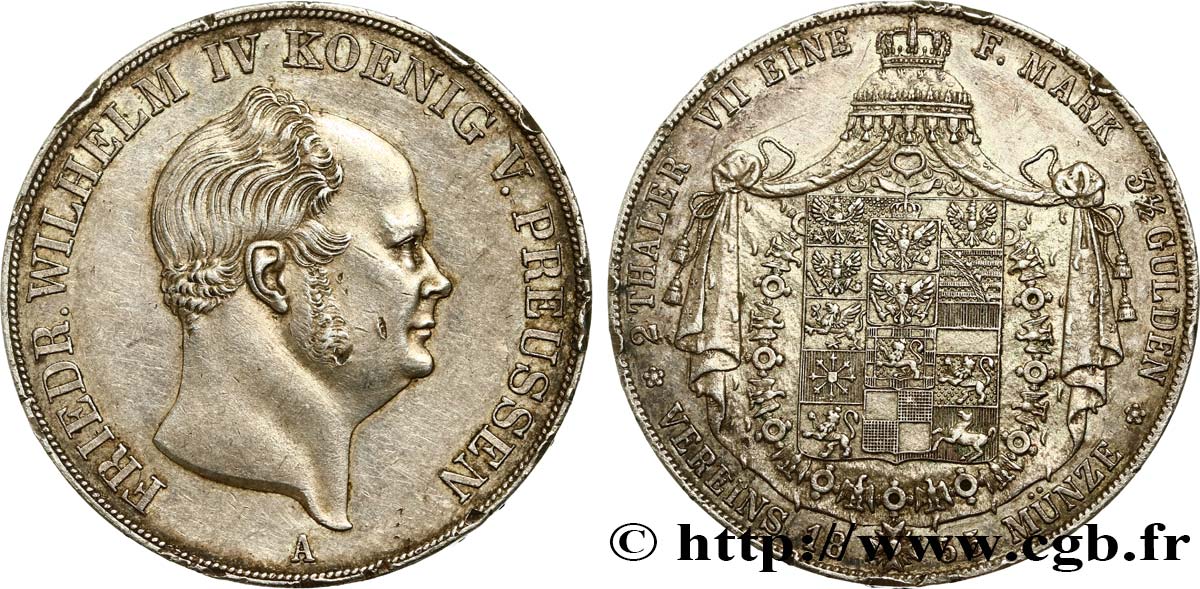 GERMANIA - PRUSSIA 2 Thalers Frédéric Guillaume IV 1855 Berlin q.SPL 