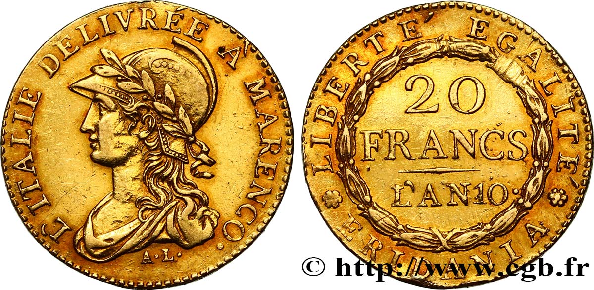 ITALIE - GAULE SUBALPINE 20 francs or Marengo 1802 Turin TTB+ 
