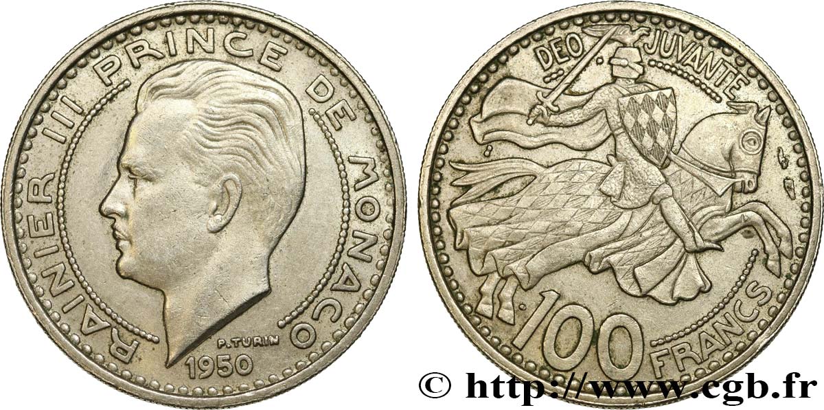 MONACO 100 Francs Rainier III 1950 Paris MBC+ 