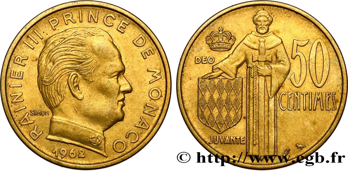 MONACO 50 Centimes prince Rainier III de Monaco 1962 Paris AU 