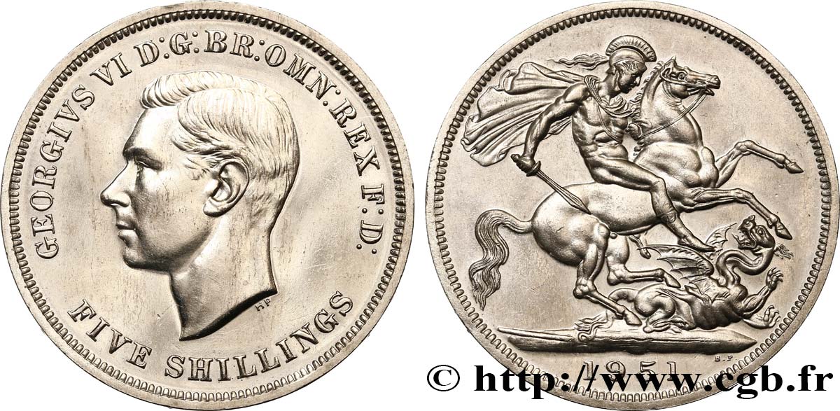 UNITED KINGDOM 1 Crown (5 Shillings) Georges VI / St Georges terrassant le dragon 1951  MS 