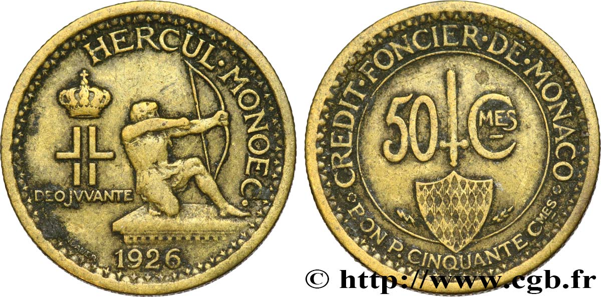 MONACO 50 Centimes émission du Crédit Foncier de Monaco 1926 Poissy SUP 