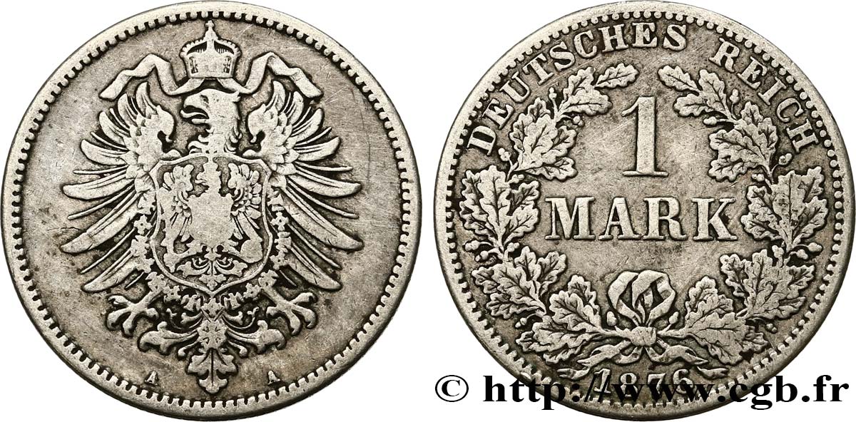 ALEMANIA 1 Mark Empire aigle impérial 1876 Berlin BC+ 