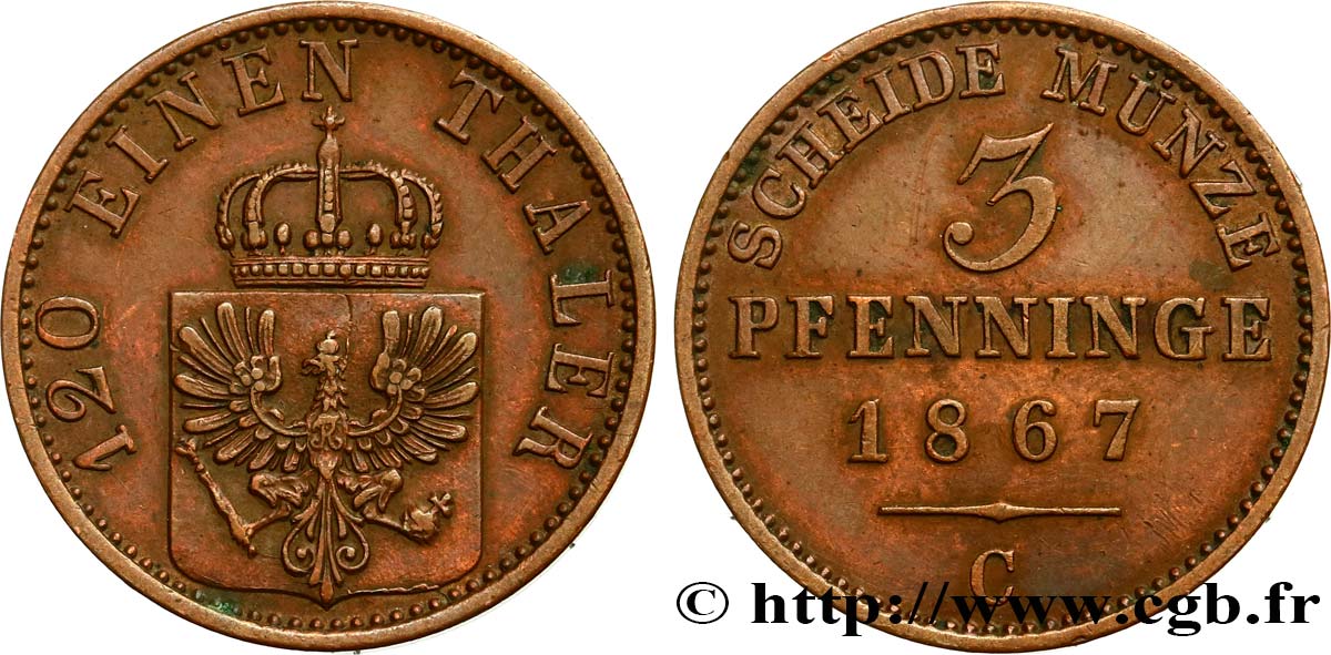 ALLEMAGNE - PRUSSE 3 Pfenninge 1867 Francfort - C TTB 