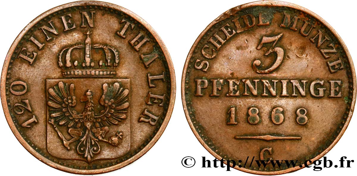 ALEMANIA - PRUSIA 3 Pfenninge 1868 Francfort - C MBC 