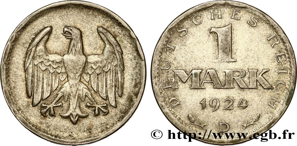 DEUTSCHLAND 1 Mark aigle 1924 Munich fSS 