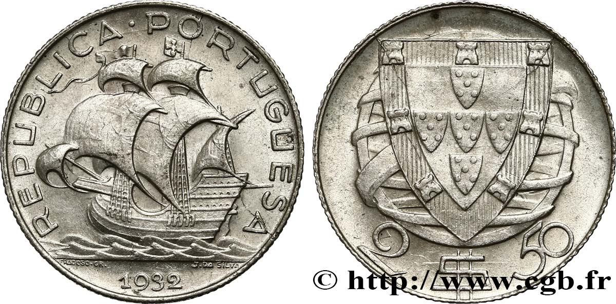 PORTUGAL 2 1/2 Escudos 1932  EBC 