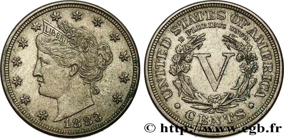 STATI UNITI D AMERICA 5 Cents “Liberté” 1883 Philadelphie SPL/q.SPL 
