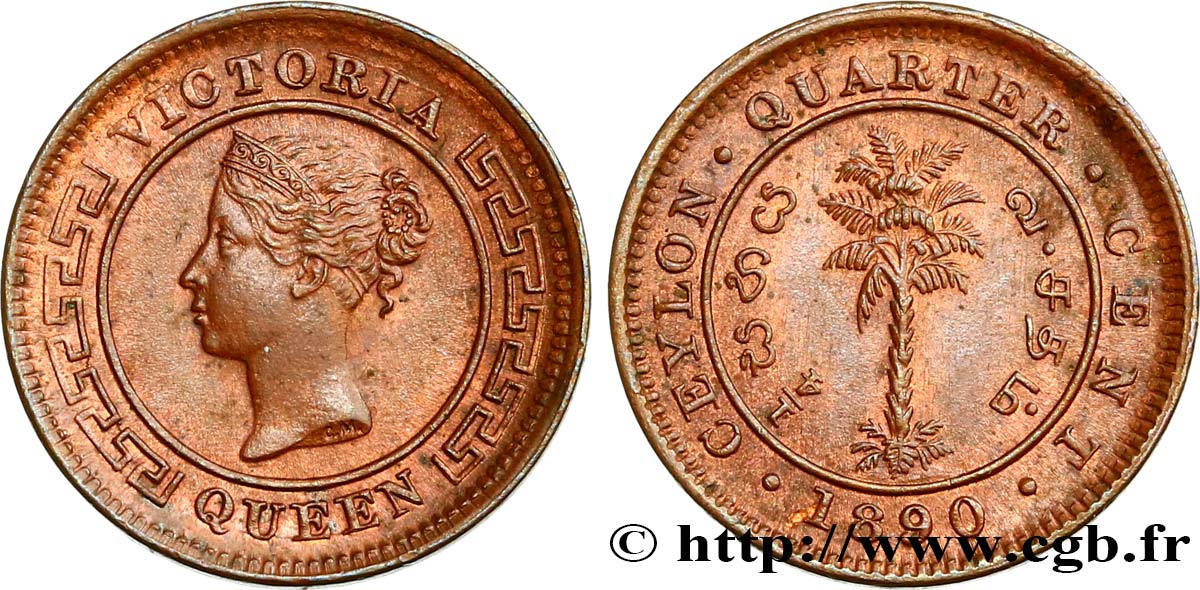 CEYLON 1/4 Cent Victoria 1890  VZ 