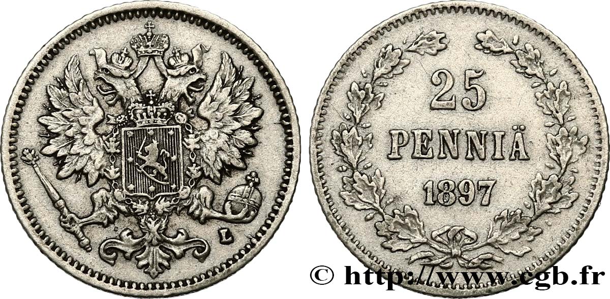 FINLAND 25 Pennia 1897  XF 