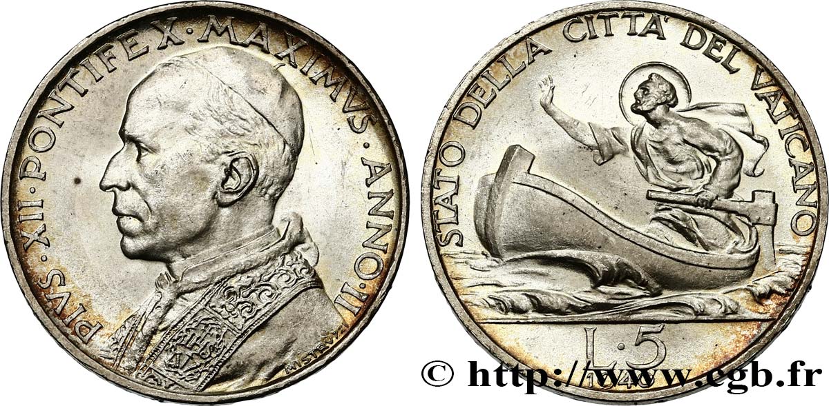 VATICAN AND PAPAL STATES 5 Lire Pie XII an II 1940 Rome MS 