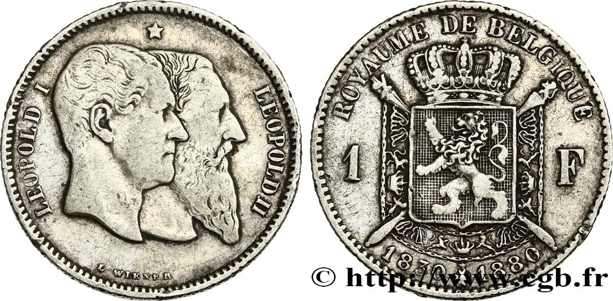 BÉLGICA 1 Franc 50e anniversaire de l’indépendance 1880  BC+ 