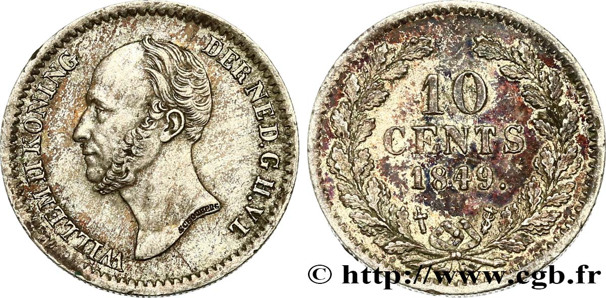 NIEDERLANDE 10 Cents Guillaume II 1849 Utrecht fVZ 