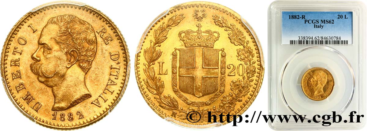 ITALIA 20 Lire Umberto Ier 1882 Rome EBC62 PCGS