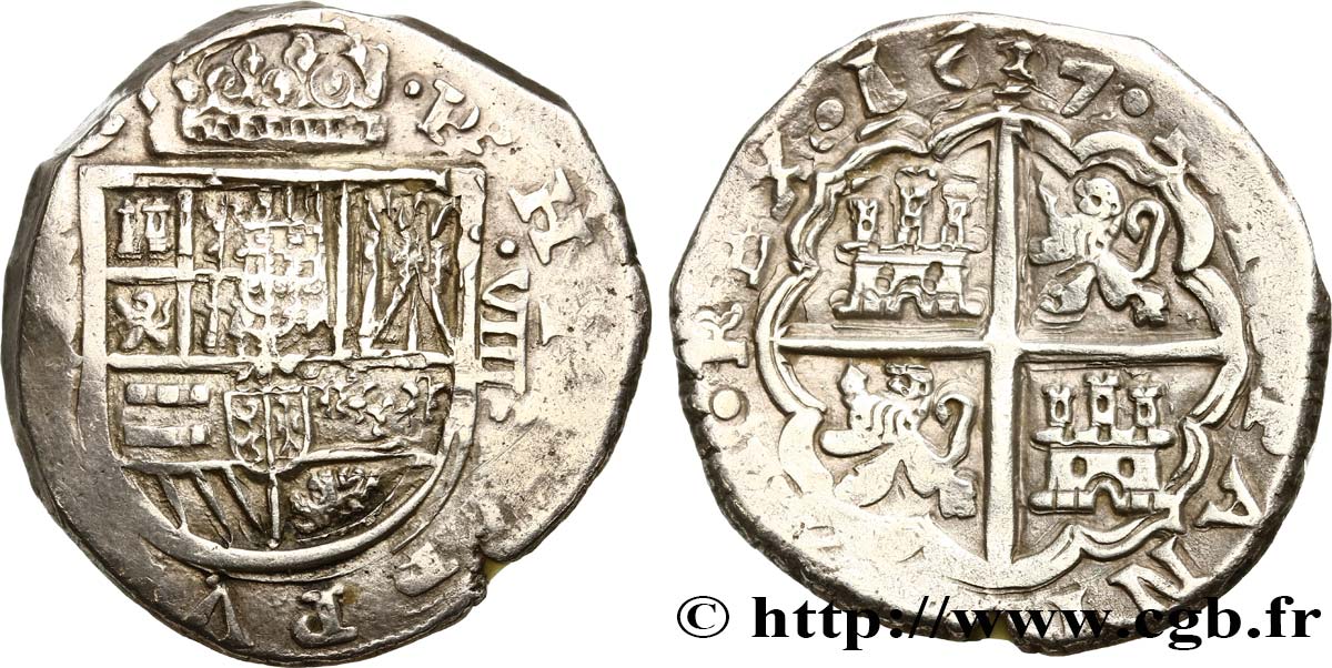 SPAIN - KINGDOM OF SPAIN - PHILIP IV 8 Reales 1637 Séville XF 