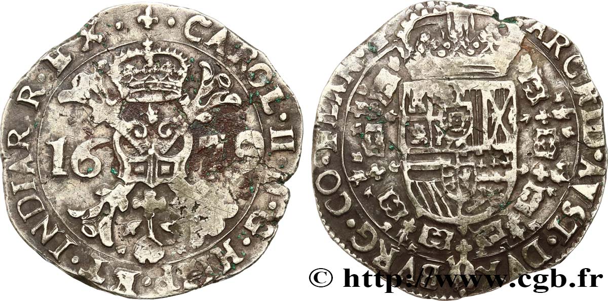 SPANISH NETHERLANDS - COUNTY OF FLANDERS - CHARLES II Patagon  1679 Bruges VF/XF 