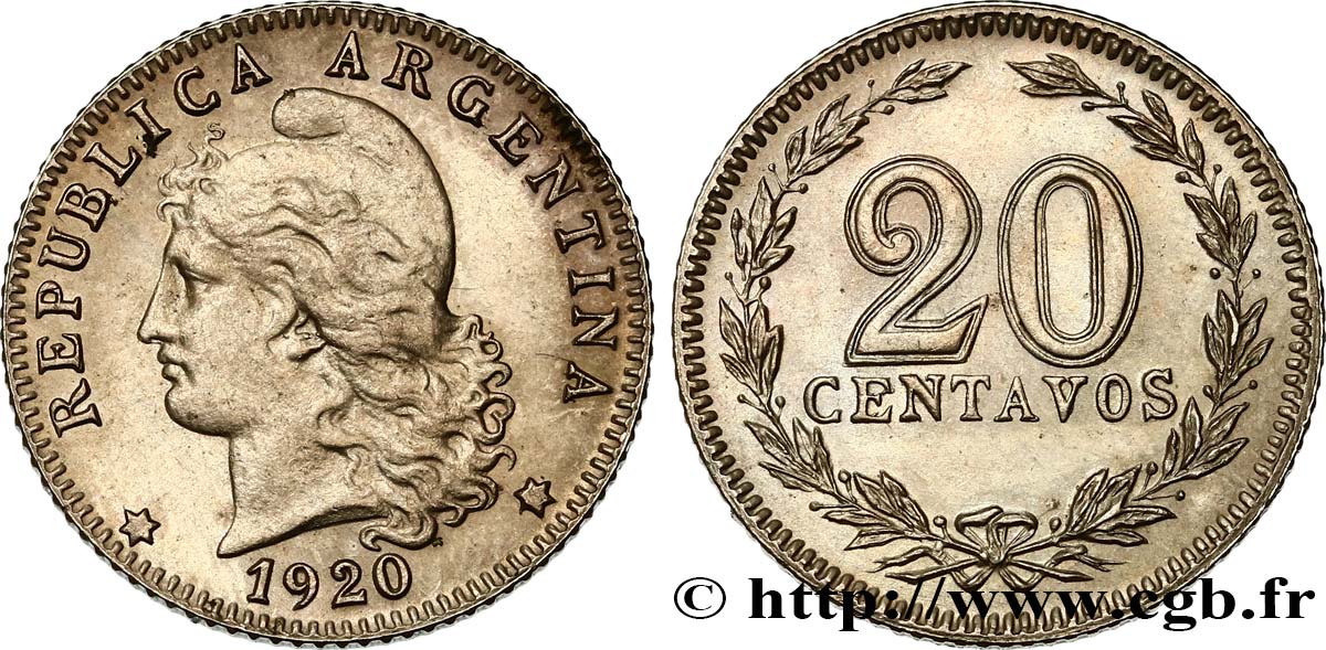 ARGENTINIEN 20 Centavos 1920  fST 