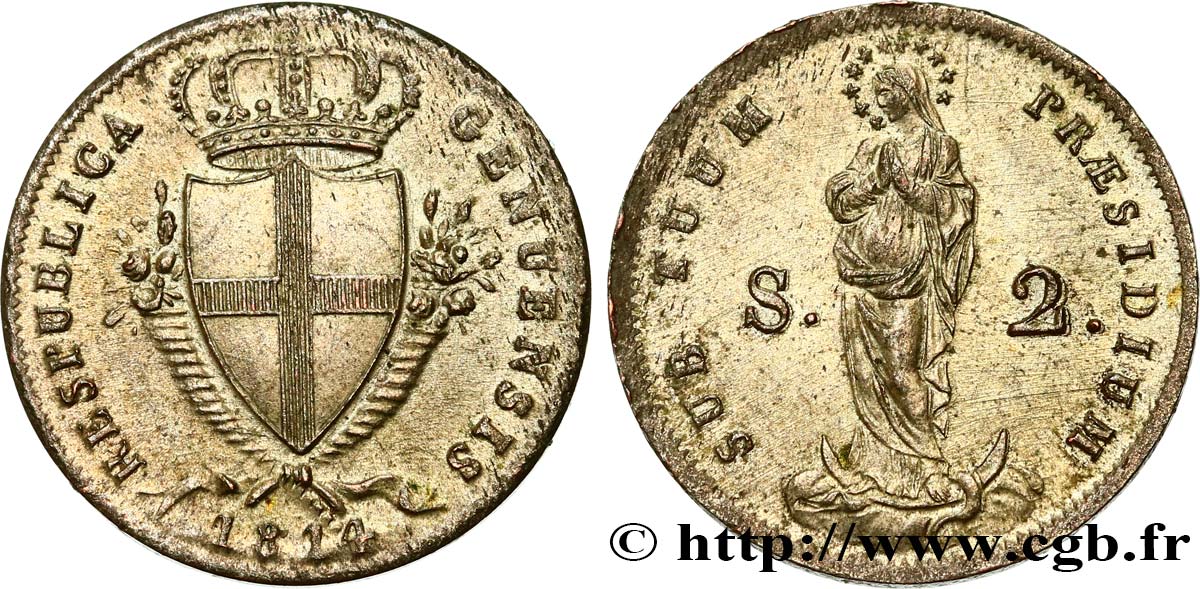 ITALY - REPUBLIC OF GENOA 2 Soldi 1814  MS 