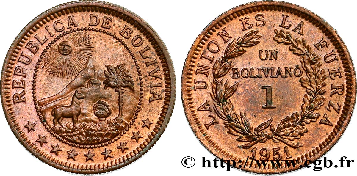 BOLIVIA 1 Boliviano 1951  MS 