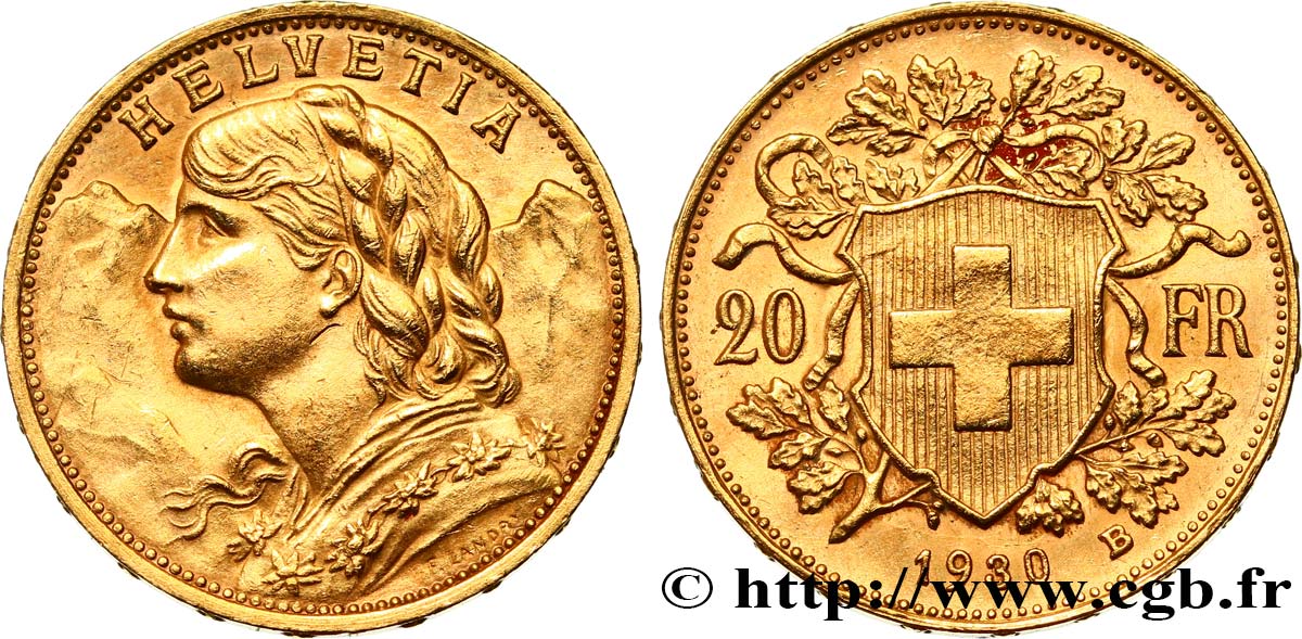SUIZA 20 Francs  Vreneli  1930 Berne EBC 