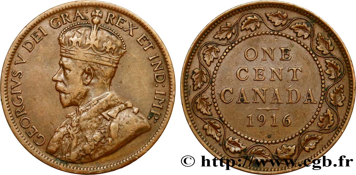 CANADA 1 Cent Georges V 1916  XF 