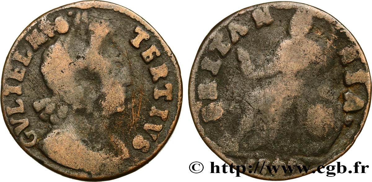 ROYAUME-UNI 1/2 Penny Guillaume III / Britannia variété avec A sans barre 1700  B+ 