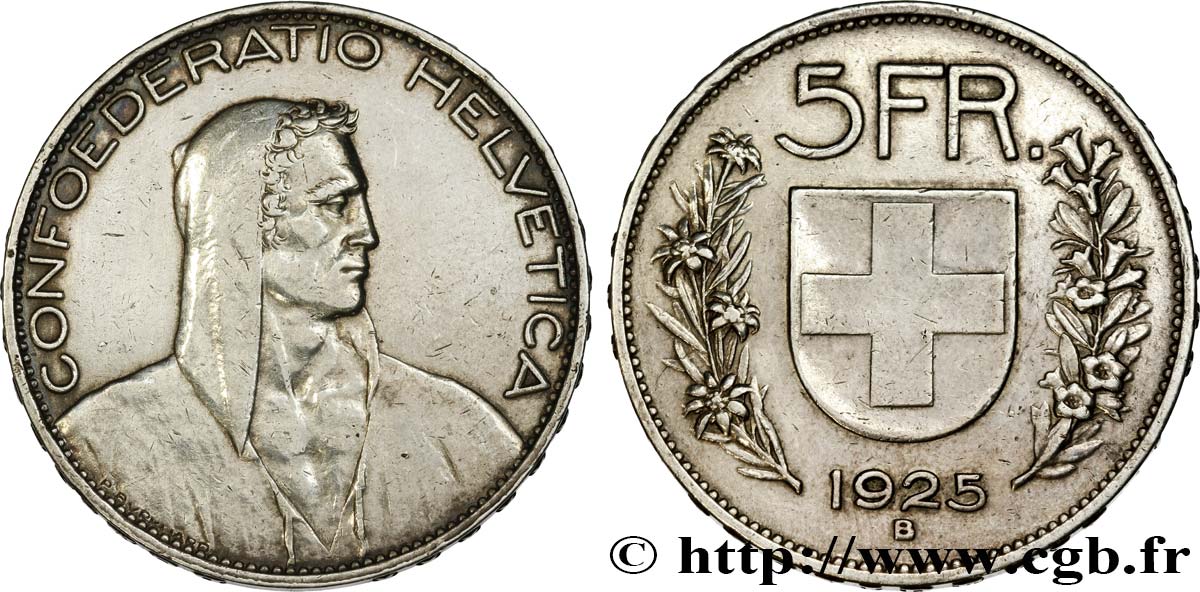 SUISSE 5 Francs berger 1925 Berne TTB+ 