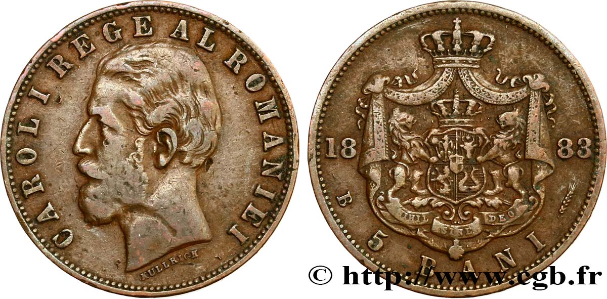 RUMANIA 5 Bani Charles Ier 1883 Bucarest BC+ 