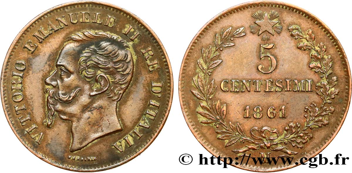 ITALIA 5 Centesimi Royaume d’Italie Victor Emmanuel II 1861 Milan - M EBC 