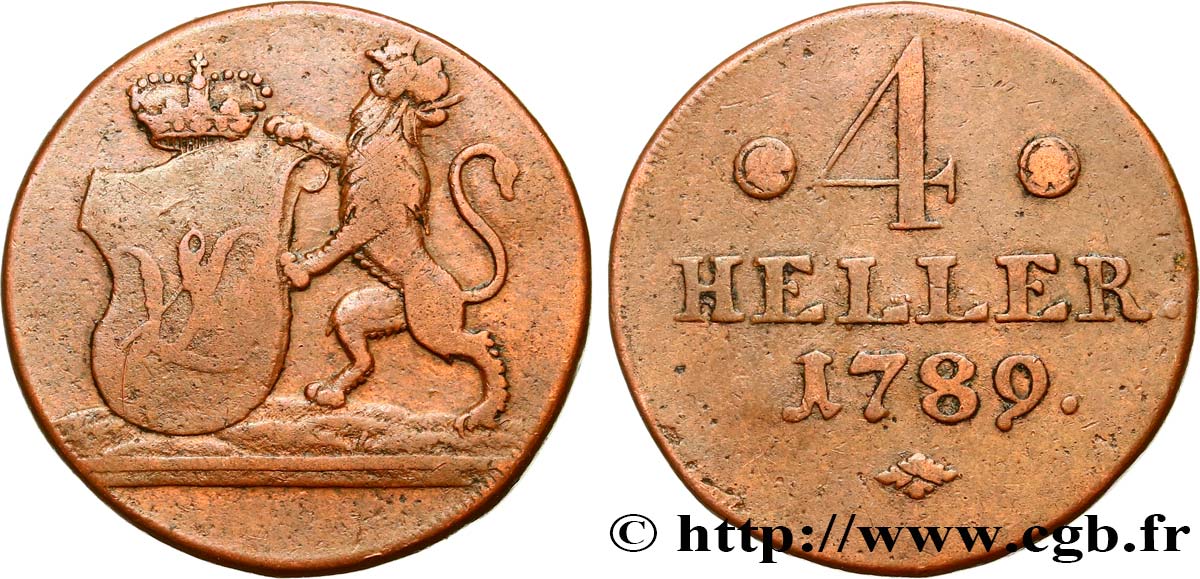ALEMANIA - HESSE 4 Heller Hesse-Cassel 1789  BC 