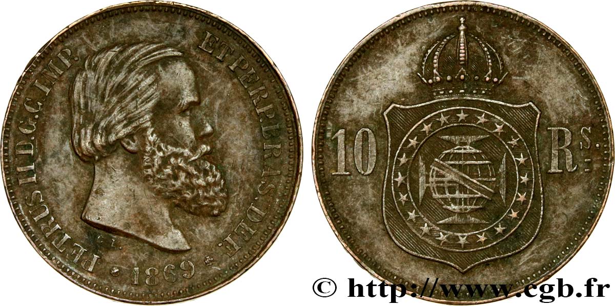 BRAZIL 10 Réis Pierre II 1869  AU 